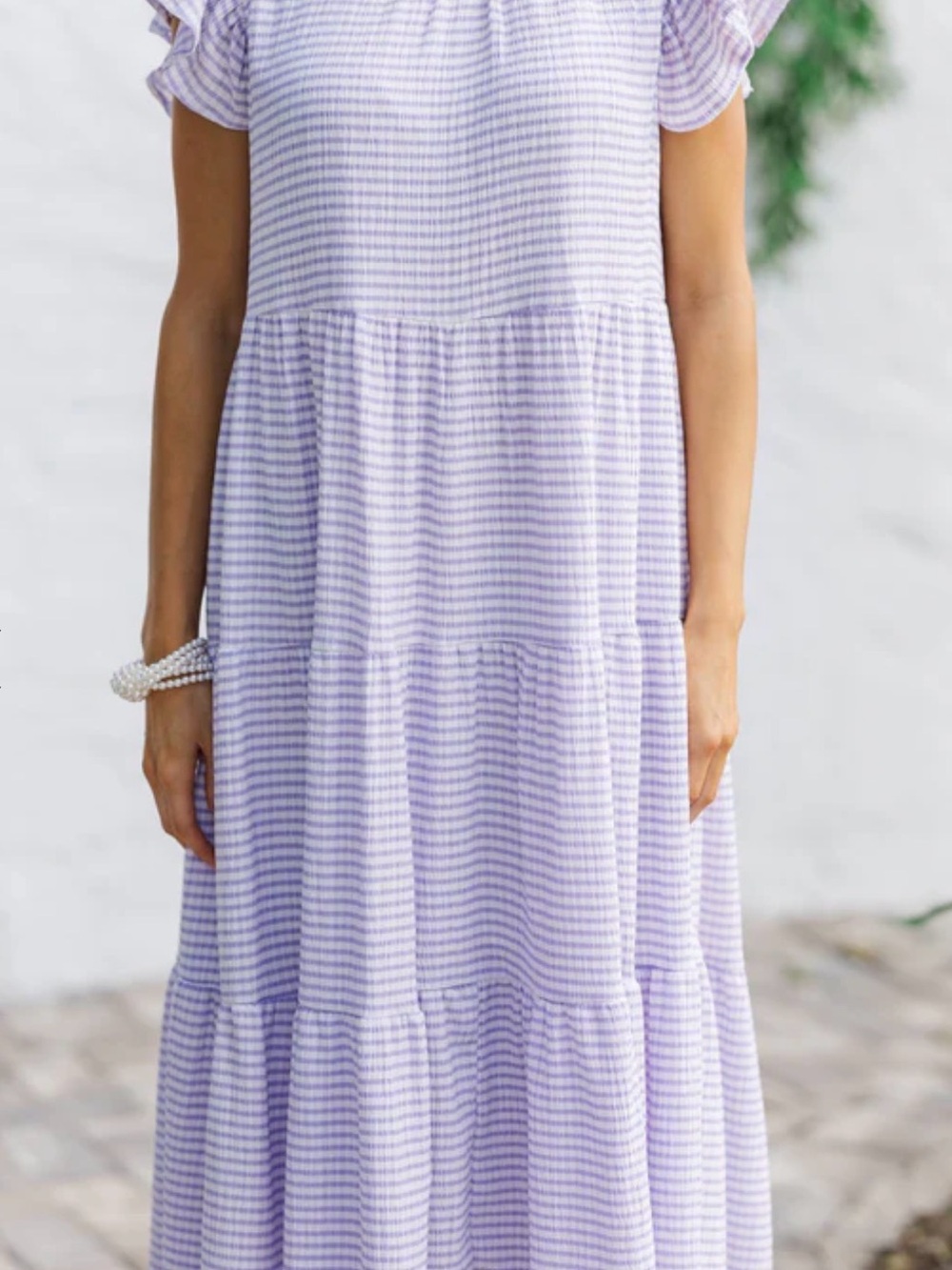 Lavender Gingham Tiered Maxi Dress
